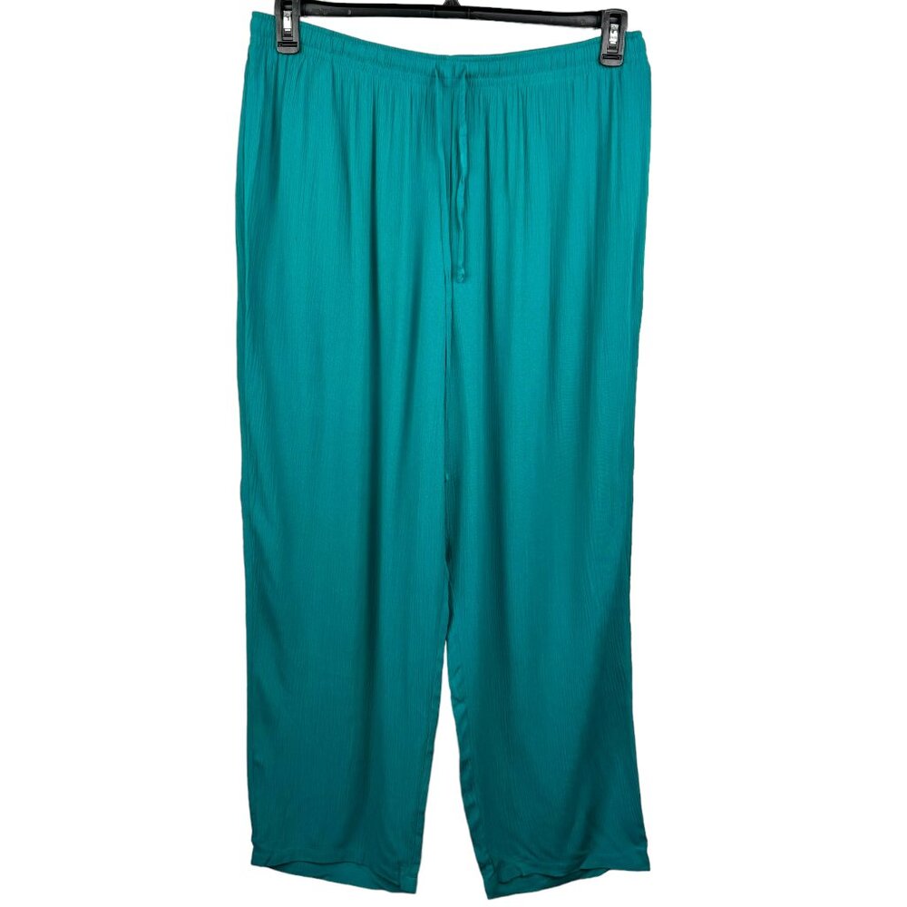 Sag Harbor Pants Womens 2X Teal Blue Elastic Waist Pull On Straight Leg Slacks